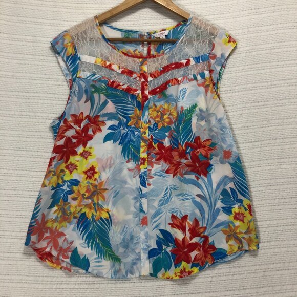 Candies Women's Size XL Colorful Floral Sleeveless‎ Hawaiian Blouse - Picture 2 of 6